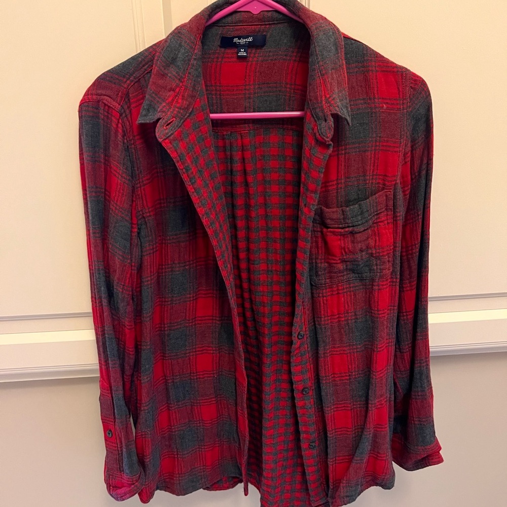 Madewell Red and Gray Plaid Shirt Jacket